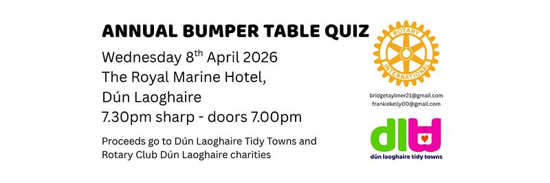 Bumper Table Quiz 2026 at Royal Marine Hotel Dún Laoghaire charity quiz night